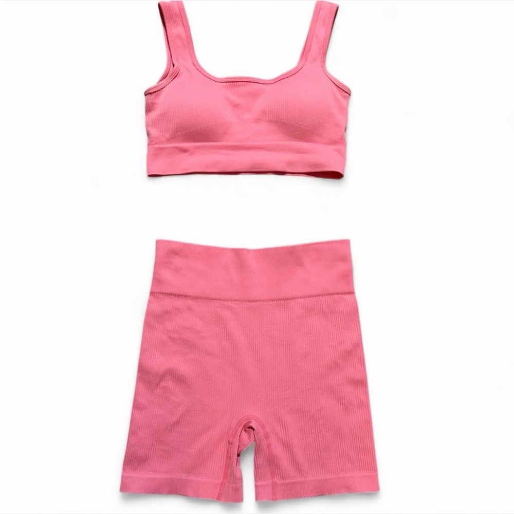 Pink Ribbed Workout Set